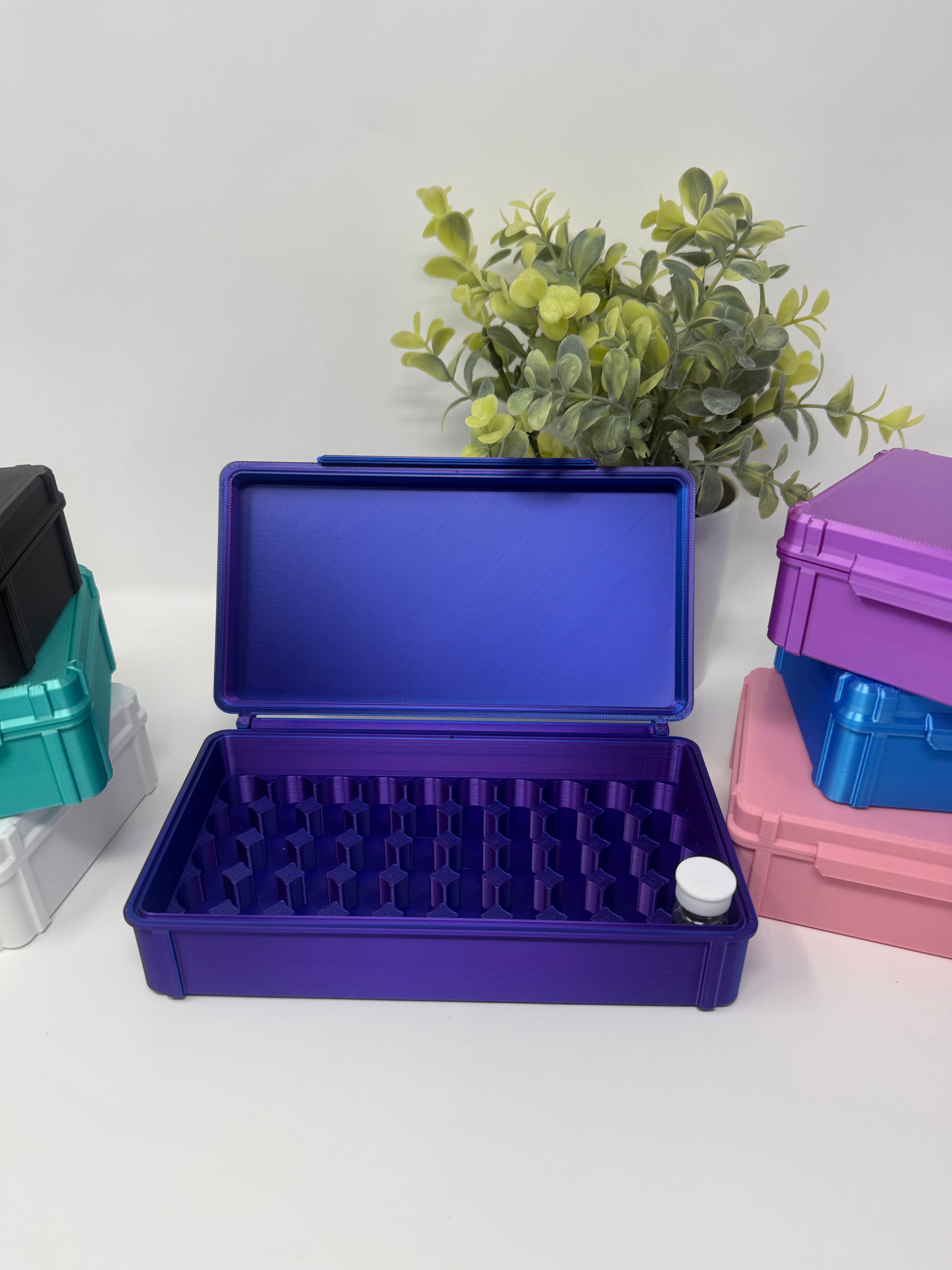 VialLock 50-Vial 3mL Essential Case | 5x10 Grid | Peptide GLP-1 Insulin TRT Vial Organizer | 3D Printed