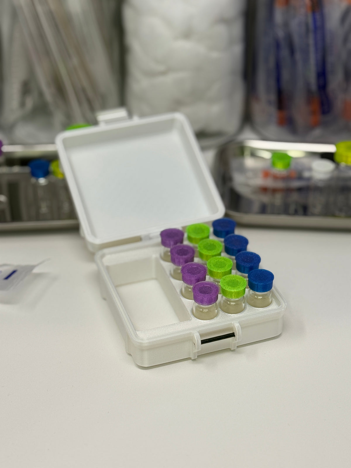 12-Vial Mixed Vial Vault Case | 3 mL Vial Case & 1 BAC Slot | Organizer for GLP-1, Peptides & Research