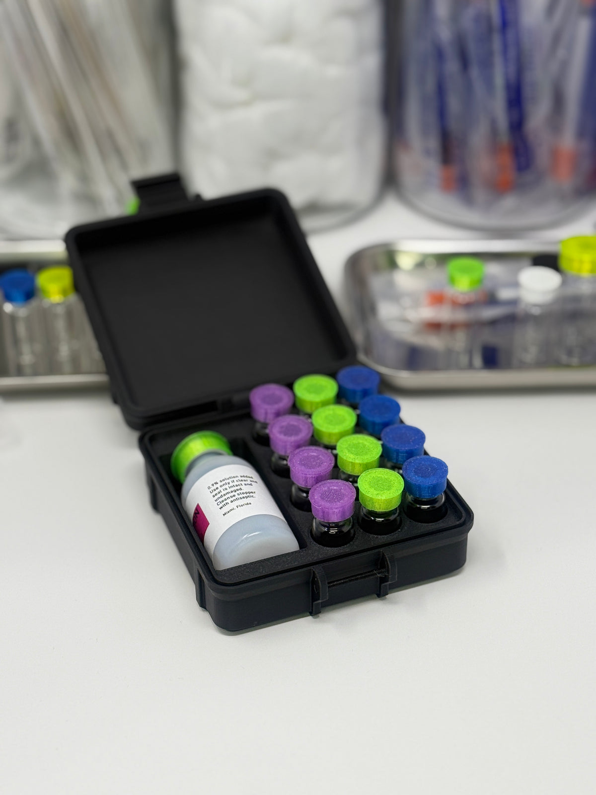 12-Vial Mixed Vial Vault Case | 3 mL Vial Case & 1 BAC Slot | Organizer for GLP-1, Peptides & Research