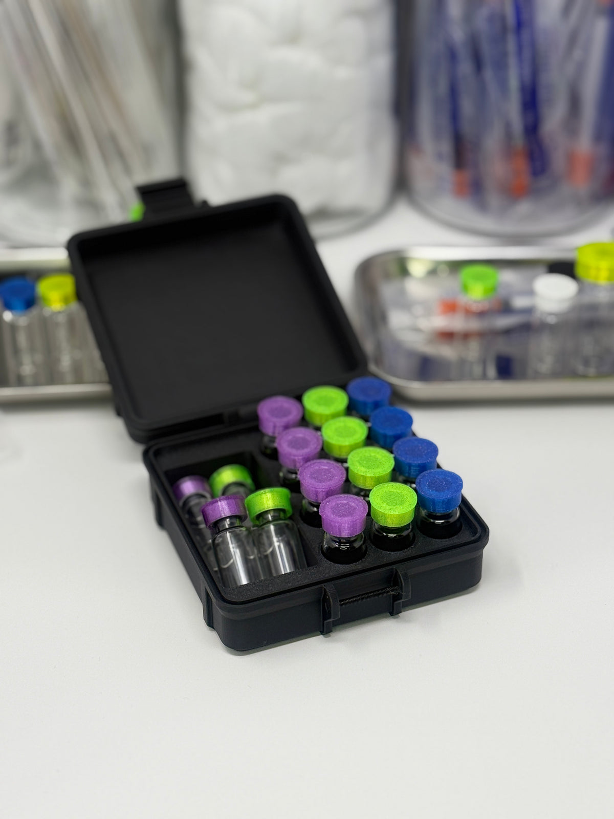 12-Vial Mixed Vial Vault Case | 3 mL Vial Case & 1 BAC Slot | Organizer for GLP-1, Peptides & Research