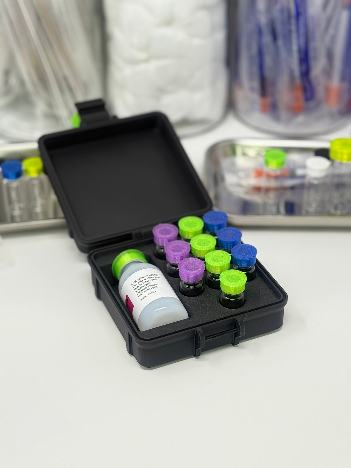 10-Vial Mixed Vial Vault Case | 3 mL Vial Case & 1 BAC Slot | Organizer for GLP-1, Peptides & Research