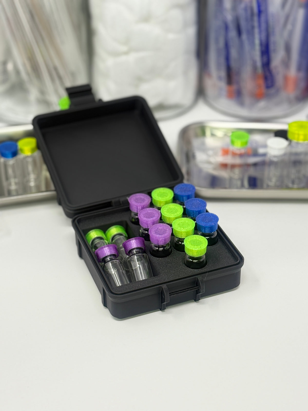 10-Vial Mixed Vial Vault Case | 3 mL Vial Case & 1 BAC Slot | Organizer for GLP-1, Peptides & Research