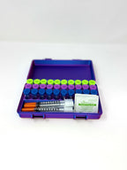 30-Vial 3mL Combo Vault — Front open view with vials and accessories loaded