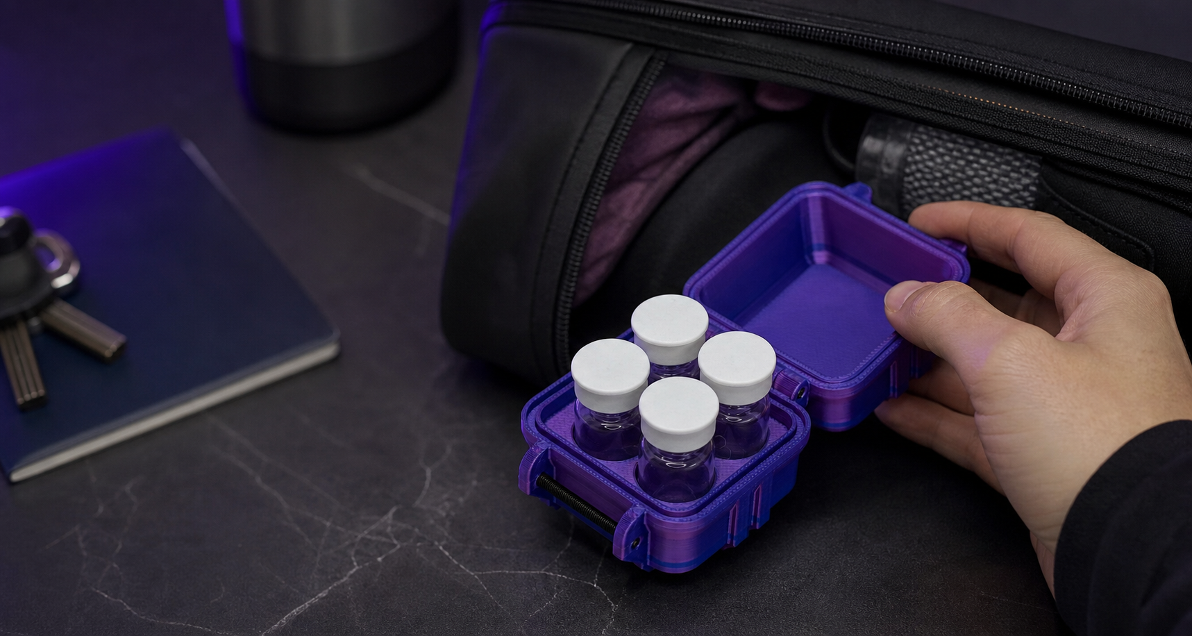 VialLock case packed for travel